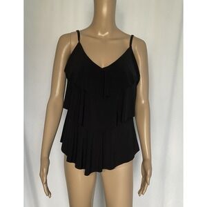 Aqua Green Womens Triple Ruffle Tier Swim Tankini Top Black Size Large